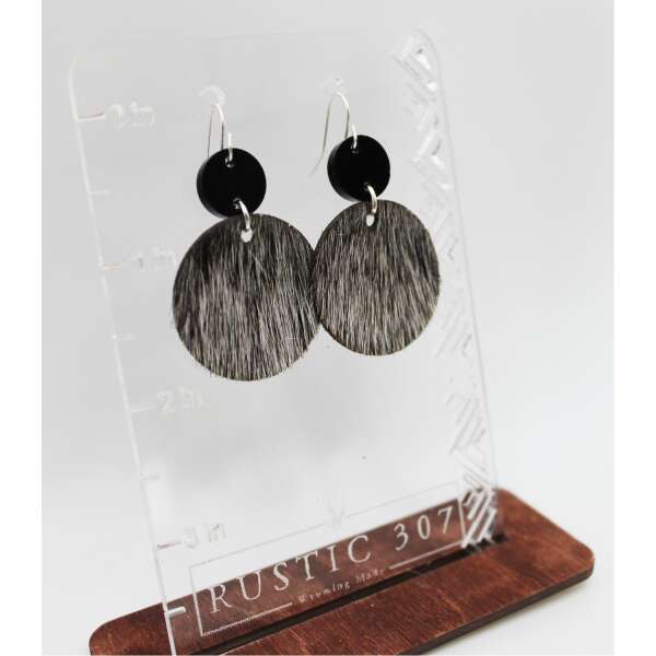 Acrylic and Hair on Hide Circle Earrings