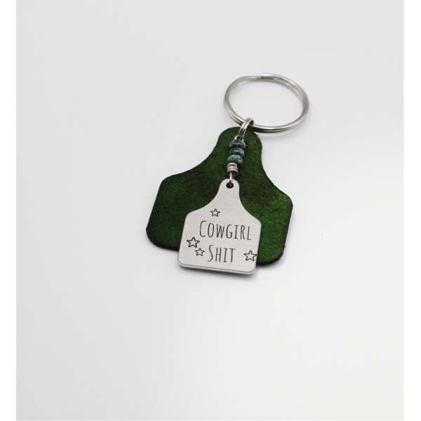 Green Cattle Tag keychain