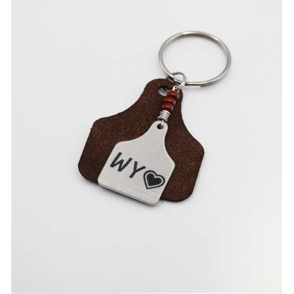 Tan & Red Cattle Tag Keychain