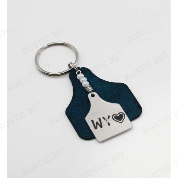 Blue Cattle Tag Keychain