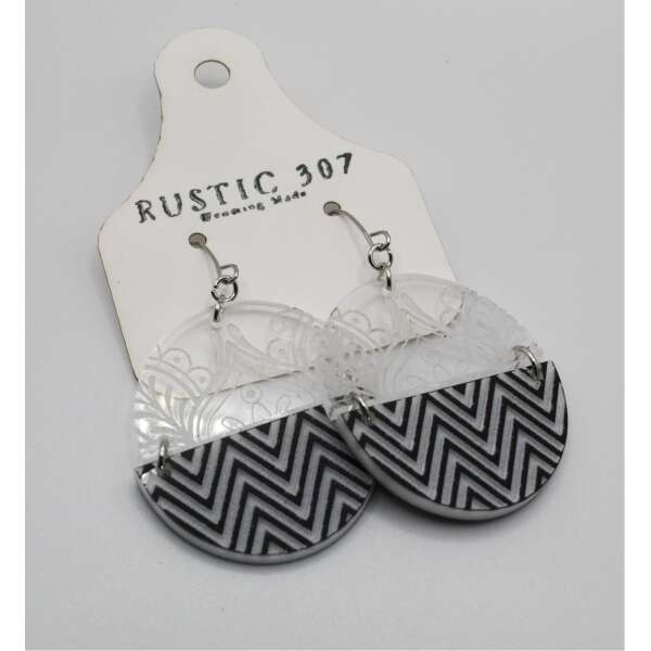 Circle Acrylic Mandala Zig Zag Earrings