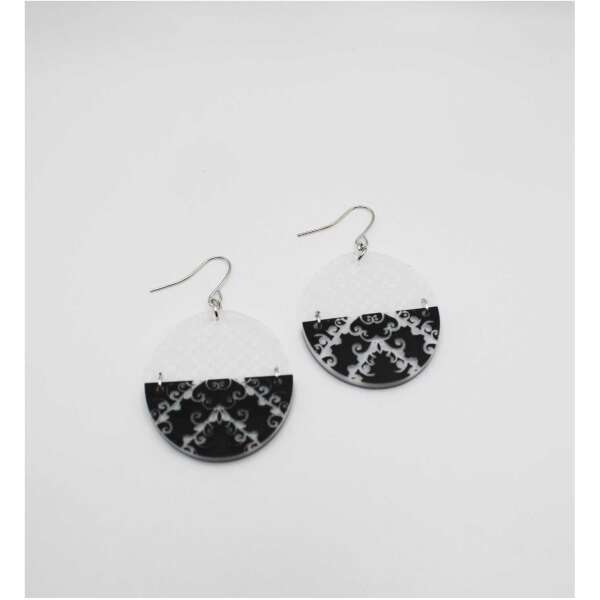 clear and black acrylic split circle earrings