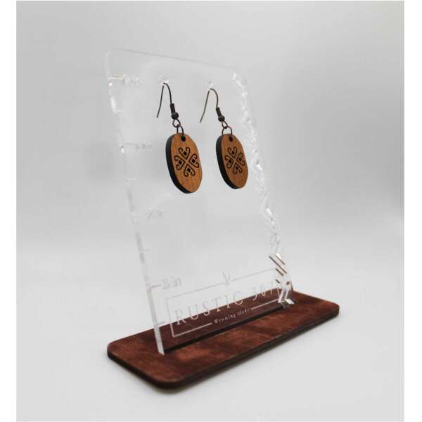 Heart clover Engraved Wood Earrings