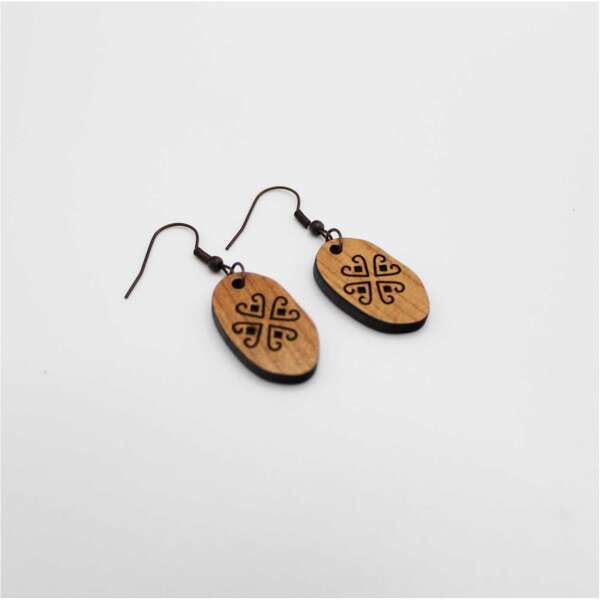 heart clover engraved wood earrings