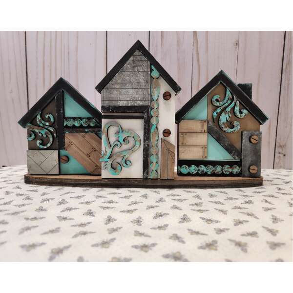 Rustic Houses Trio robin egg blue