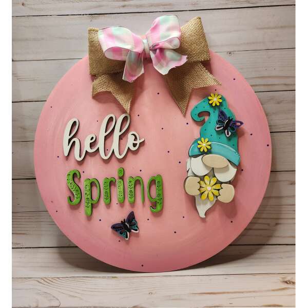 hello spring gnome door hanger