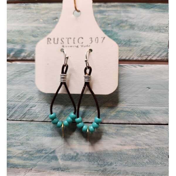 Leather cord teal hoops