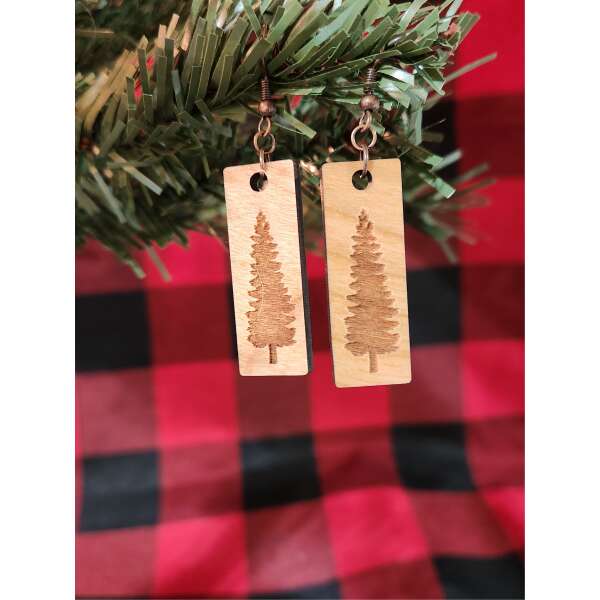 Pine Tree Engraved Earrings