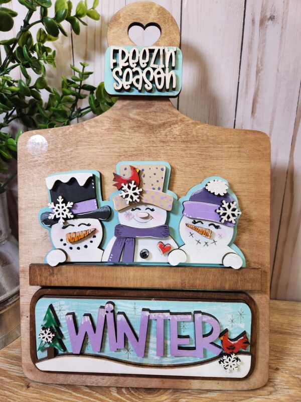 Winter Snowman Trio breadboard 12" insert