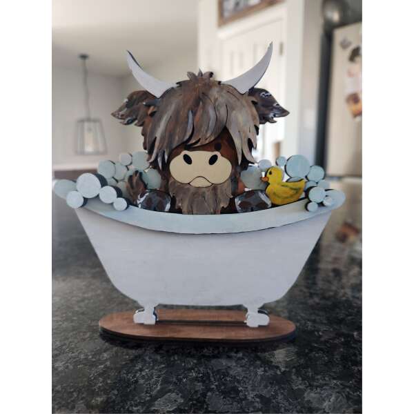 highland cow in a tub DIY Paint kit or finished home decor item