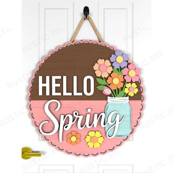 Hello Spring Floral door Sign