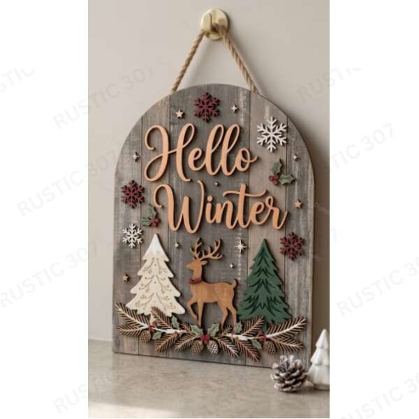 Hello winter woodland Creature Sign